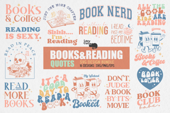 Books Reading Quotes SVG PNG Bundle