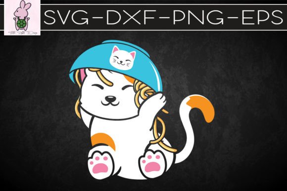 Cute Cat with Noodle Bowl over Head