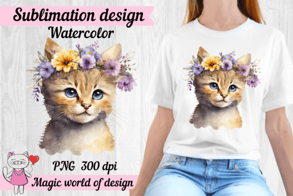 Fairytale Cat Clipart, Watercolor PNG
