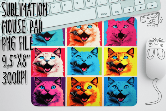 Playful Cat Illustration Mouse Pad Desig