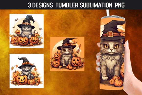 Watercolor Cat Pumpkin Halloween Tumbl